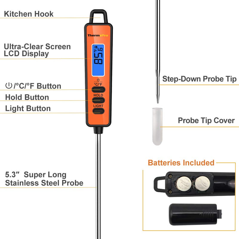  [AUSTRALIA] - ThermoPro TP01A Digital Meat Thermometer with Long Probe Instant Read Food Cooking Thermometer for Grilling BBQ Smoker Grill Kitchen Oil Candy Thermometer