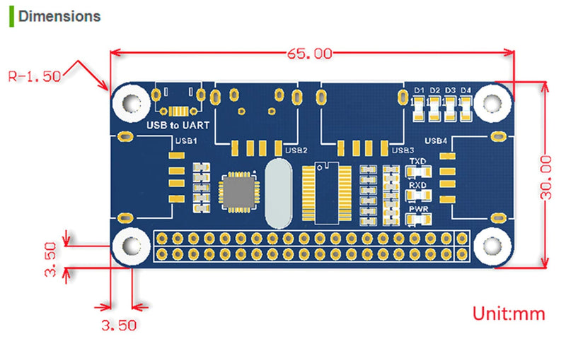  [AUSTRALIA] - 4-Port Raspberry Pi USB HUB HAT for Raspberry Pi 4B/3B+/3B/2B/B+/A+/Zero/Zero W, 4 USB Ports Compatible with USB2.0/1.1 Onboard USB to UART Onboard Multi Indicators