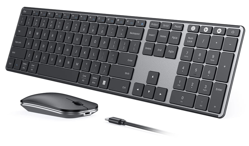  [AUSTRALIA] - seenda Wireless Bluetooth Keyboard and Mouse Combo (USB + Dual BT), Multi-Device Rechargeable Slim Keyboard and Mouse, Compatible for Win 7/8/10, MacBook Pro/Air, iPad, Tablet - Black Gray Black Gray Keyboard and Mouse