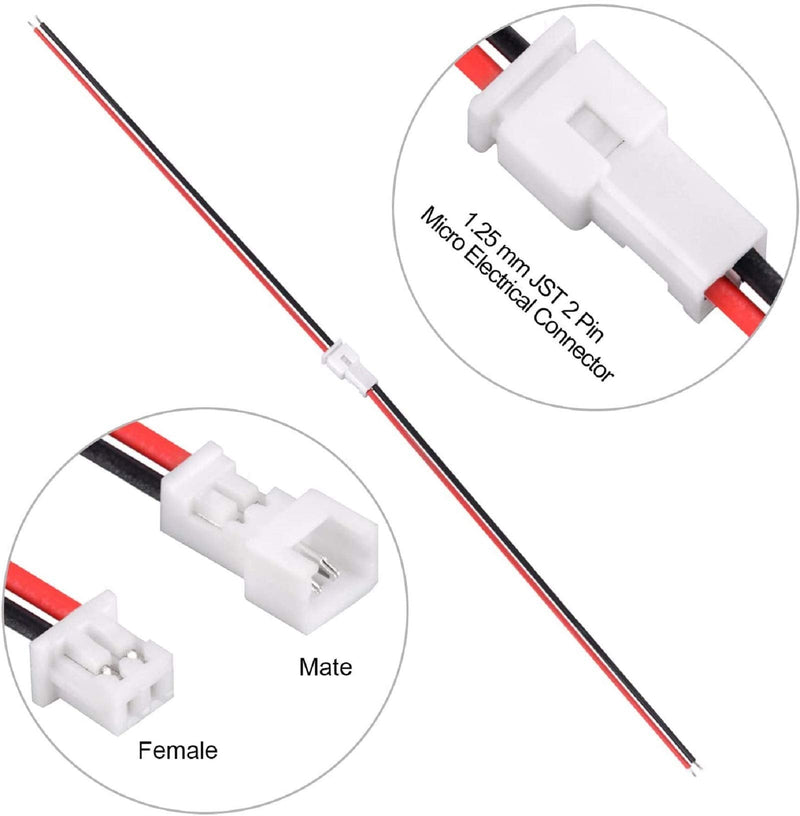  [AUSTRALIA] - 10 Pairs 1.25 mm JST 2 Pin Micro Electrical Male and Female Connector Plug with 80mm Wire Cables