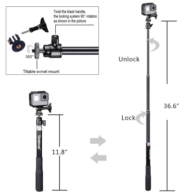  [AUSTRALIA] - Smatree Telescoping Selfie Stick with Tripod Stand Compatible for GoPro Hero 11/10/9/8/7/6/5/4/3+/3/Session/GOPRO Hero (2018),Insta360,DJI OSMO Action,Ricoh Theta S/V,Compact Cameras and Cell Phones