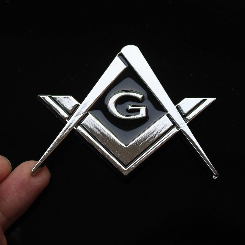  [AUSTRALIA] - CREATRILL 2 Pack 2.75" Chrome Plated Masonic Car Emblem Mason Square and Compasses Auto Truck Motorcycle Decal Gift Accessories