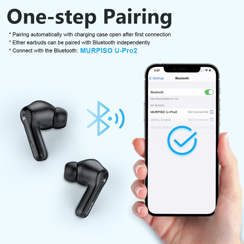  [AUSTRALIA] - MURPISO Wireless Earbuds, Active Noise Cancelling Bluetooth 5.2 Stereo Earbuds with 35 Hours Playtime, IPX6 Waterproof Earphones with Immersive Premium Deep Bass