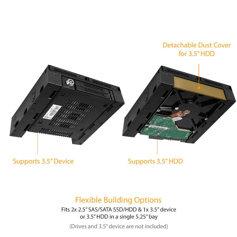 ICY DOCK Tool-Less 2 x 2.5 SAS/SATA HDD/SSD Mobile Rack +3.5" Slot for External 5.25" Bay - ExpressCage MB322SP-B 2 x 2.5" + 3.5" - LeoForward Australia