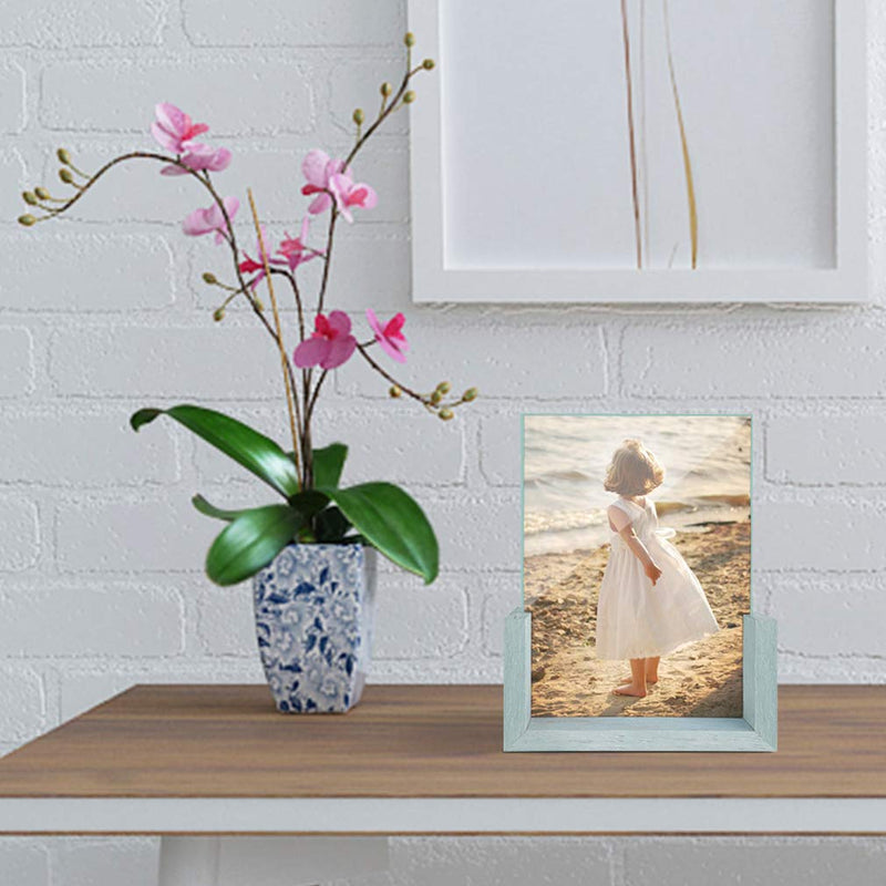  [AUSTRALIA] - HORLIMER 5x7 Picture Frames Set of 2, Rustic Photo Frame with Wooden Base and Tempered Glass for Tabletop