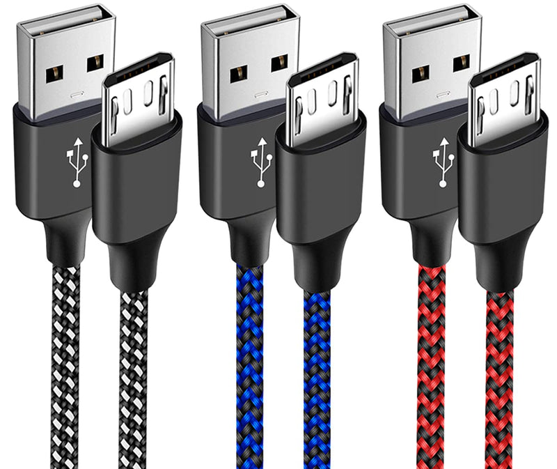  [AUSTRALIA] - 3Pack 6FT Micro USB Cable Android Charger Cord,Long Nylon Braided Sync Fast Micro-USB Charging Cable for Samsung Galaxy S7 S6 Edge J7 Tab A E 4,Kindle Fire Tablet PS4 Xbox One LG K40 K20 Moto E4 E5 E6