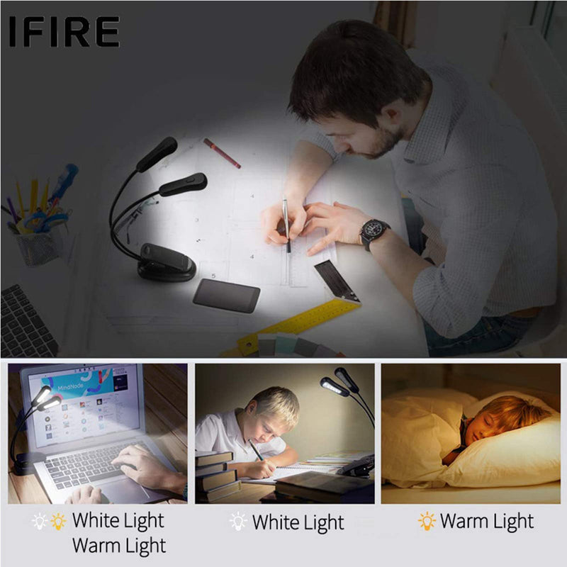  [AUSTRALIA] - AOSANT Rechargeable 10 LED Book Light, Warm & White Clip-On Reading Light, Book Lights for Reading in Bed, Eye-Care, 9 Brightness, 2 Goosenecks Light Up 2 Full Pages, Perfect for Bookworms, Kids