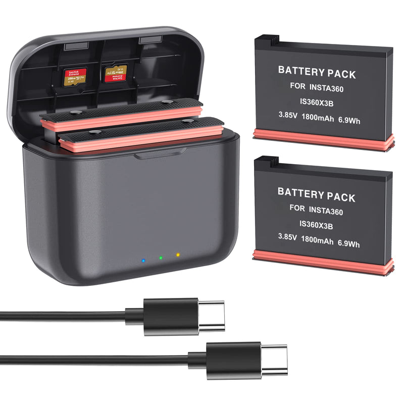  [AUSTRALIA] - 360 X3 Battery(2 Packs) with Fast Battery Charger Hub for Insta360 X3,Quick Battery Charging Storage Station with Misro SD Card,Quick Up 80% Charge in 35 Minutes Insta360 X3 Charger&2 Packs Batteries