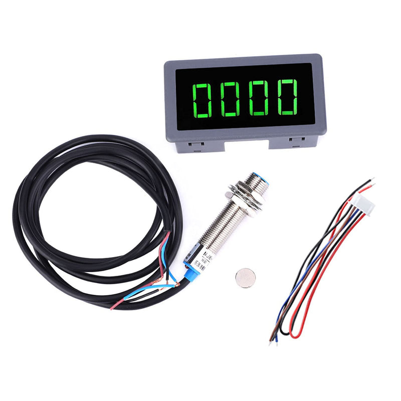  [AUSTRALIA] - Motor LED Speedometer, DC 8-24V 40mA 10-9999RPM 4 Digital LED Tachometer Tachometer with Hall Proximity Switch Sensor NPN Green for Industry