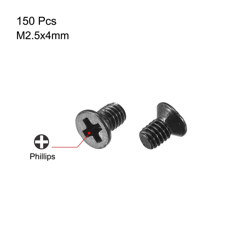  [AUSTRALIA] - uxcell M2.5 x 4mm Phillips Screw Fastener Black for Laptop PC TV Fan Switch 150pcs M2.5x4mm