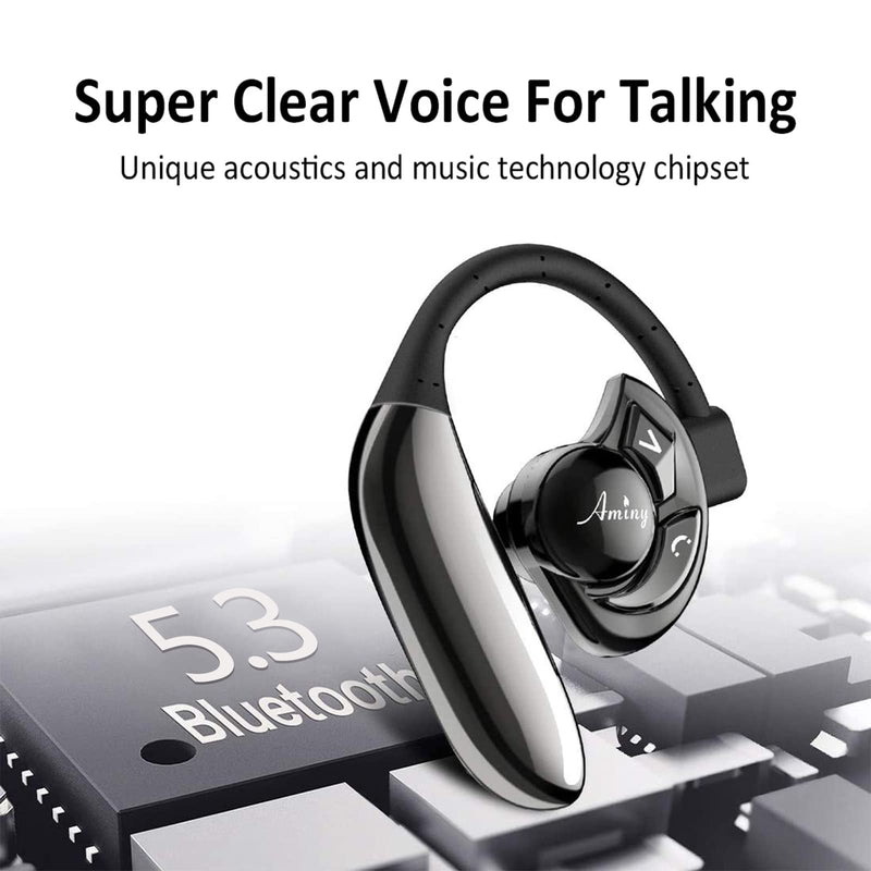  [AUSTRALIA] - AMINY Bluetooth Headset,Wireless Bluetooth Earpiece Compatible with iPhone/Android Cell Phones,Auriculares Bluetooth Earpiece 28 Hrs Talking Time V5.3 Wireless Headset,Button Depress Version