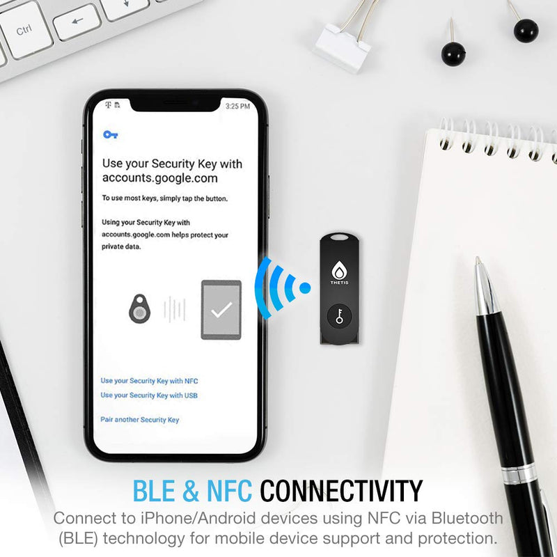 Thetis Security Key - U2F and FIDO2, USB A, Two Factor Authenticator with Bluetooth, Multi-Layered Authentication Protection HOTP U2F Compatible Windows, MacOS, Gmail, Linux - Black - LeoForward Australia