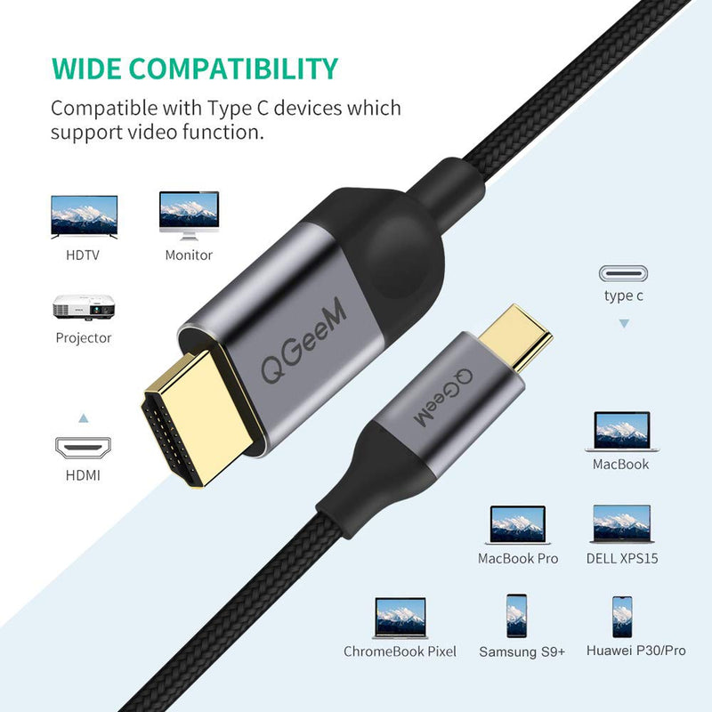 USB C to HDMI Cable Adapter 6ft 4K,QGeeM USB Type C to HDMI Cable Thunderbolt 3 Compatible with MacBook Pro 2017-2020 IPad pro,Samsung S9 S10,Surface Book 2,Dell XPS 13/15,Pixelbook More (6ft) - LeoForward Australia