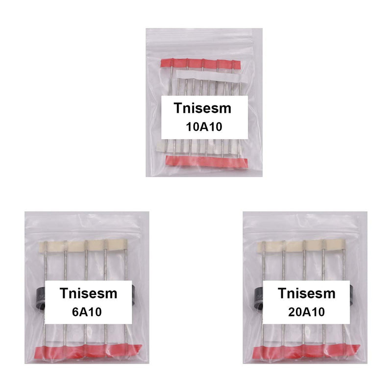 Tnisesm 20 Pcs 6A10, 10A10, 20A10 Rectifier Diode Kit 1000 Volt Electronic Silicon Diodes 6A10-10A10-20A10 - LeoForward Australia