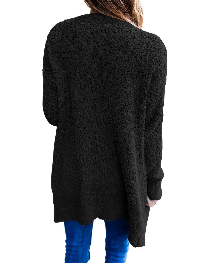 MEROKEETY Women's Long Sleeve Soft Chunky Knit Sweater Open Front Cardigan Outwear Coat A-black Small - LeoForward Australia