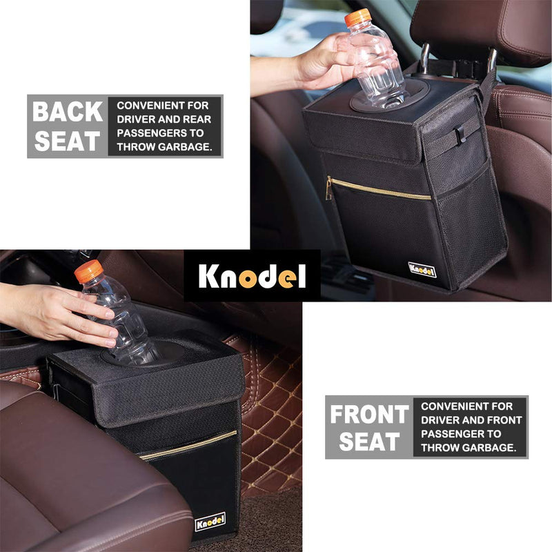 Knodel Car Trash Can with Lid, Leak-Proof Car Garbage Can with Storage Pockets, Waterproof Auto Garbage Bag Hanging for Headrest (Black) Black - LeoForward Australia