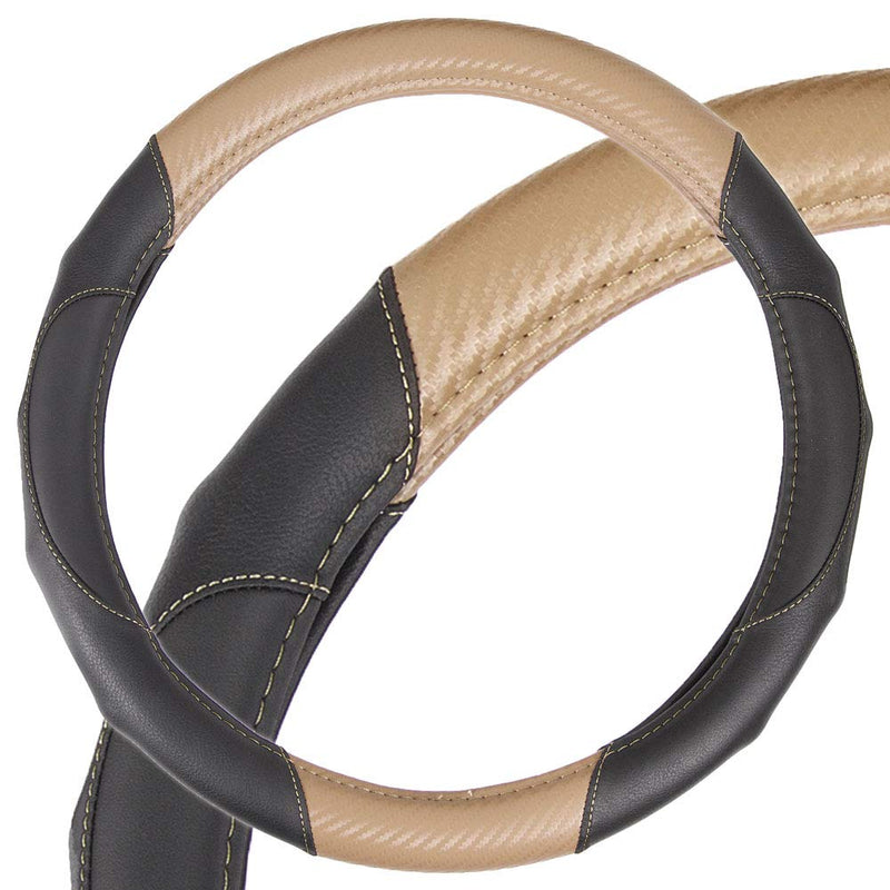 Motor Trend GripDrive Carbon Fiber Steering Wheel Cover – Universal Fit with Microfiber Leather for Steering Wheel Sizes 14.5 15 15.5 inches (Carbon Fiber + Beige) Carbon Fiber + Beige - LeoForward Australia