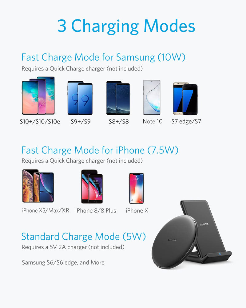  [AUSTRALIA] - Anker Wireless Chargers Bundle, PowerWave Pad & Stand Upgraded, Qi-Certified, Fast Charging iPhone 12, 12 Mini, 12 Pro, Max, SE, 11, 11 Pro, 11 Pro Max, Xs Max, Galaxy S20, Note 10 (No AC Adapter)