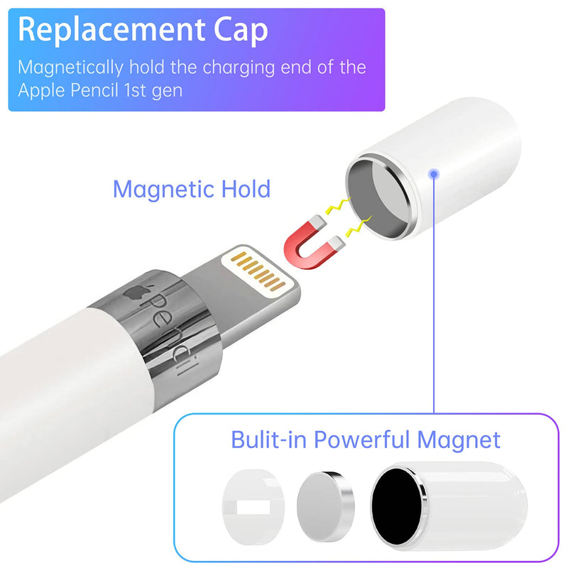  [AUSTRALIA] - Magnetic Replacement Cap and Charger Adapter for Apple Pencil 1st Generation (with Silicone Protective Cap Holder)