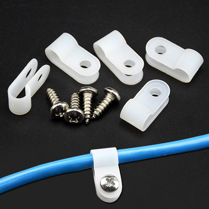  [AUSTRALIA] - XINGYHENG 100pcs White Nylon R-Type Cable Clamp Fastener for 1/8 Inch (3.2mm) Dia Wire Tube Plastic Wire Cord Clip Fixer with 100 Pack Screws for Wire Management
