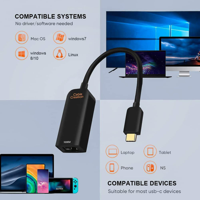  [AUSTRALIA] - CableCreation USB C to Ethernet Adapter Work for NS, USB Type C to RJ45 Gigabit Network Adapter for Windows/macOs/Linux/Laptop/PC/Cellphone Compatible with MacBook Pro, Galaxy S22/S20