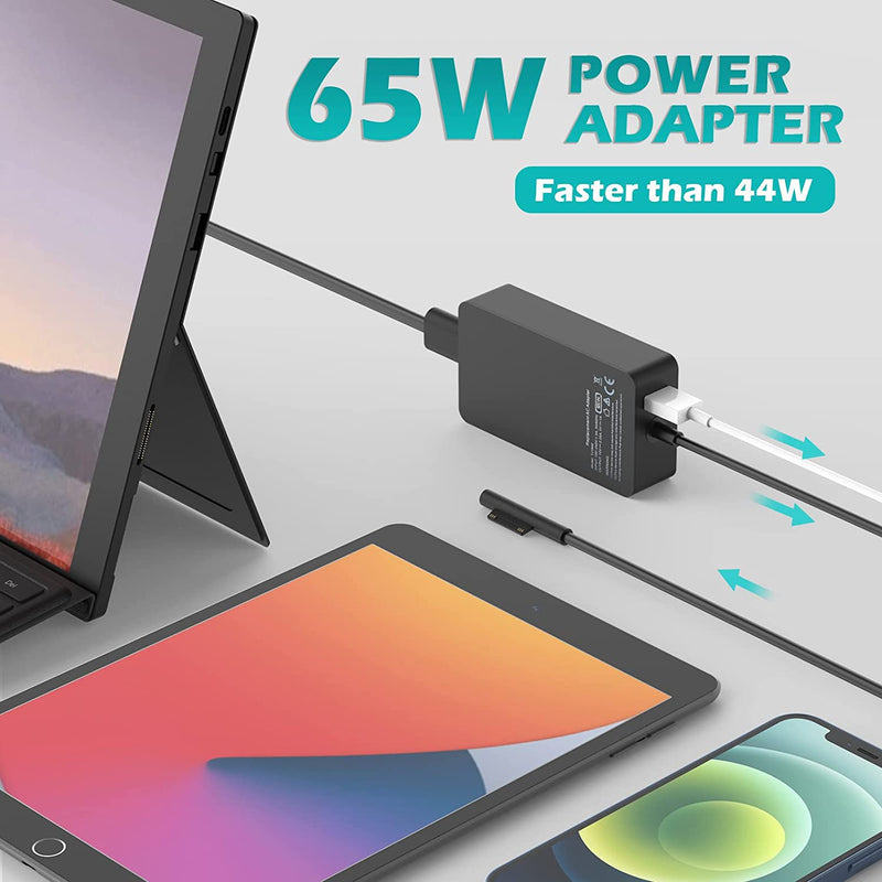  [AUSTRALIA] - 65W Surface Pro Laptop Charger for Microsoft Surface Pro 9, 8, 7+, 7, 6, 5, 4, 3, X, Windows Surface Laptop 5, 4, 3, 2, 1 Studio, Surface Go Tablet, Surface Book 3, 2, 1, Support 44W, 36W, LED, 7.8FT Black