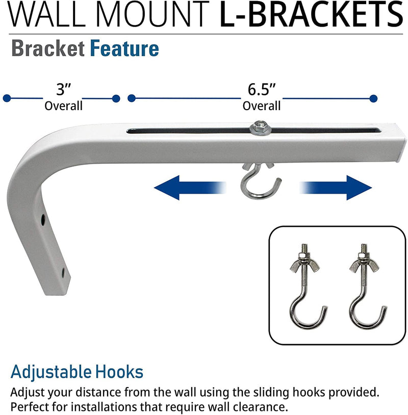  [AUSTRALIA] - Akia Screens 10 inch Universal Projector Screen L-Bracket Wall Hanging Mount Kit 10" Adjustable Extension with Hook for Projector Screen Indoor Outdoor Movie Video Home Theater, White, AK-ZLB10W