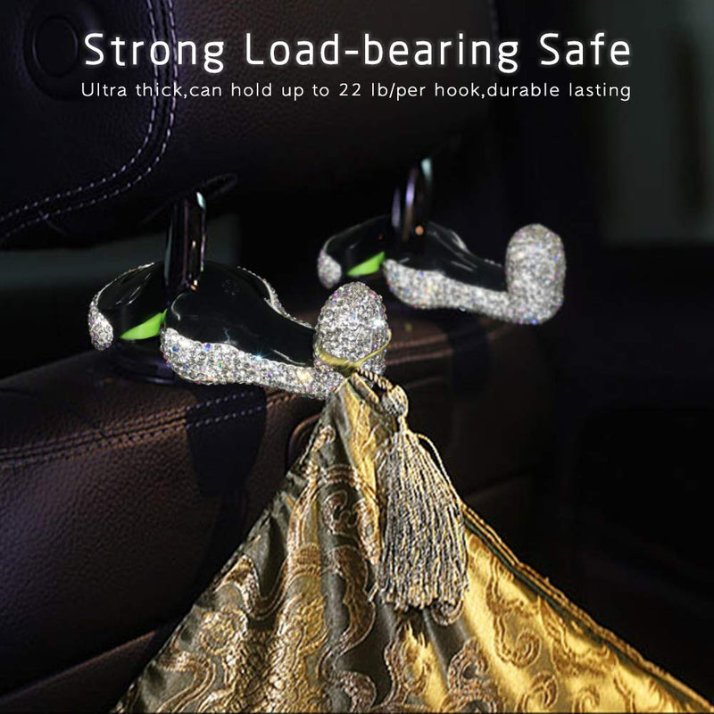  [AUSTRALIA] - EING 2 Pcs Car Headrest Hanger Auto Back Seat Hook with Bling Crystal Rhinestones - Silver A1-silver