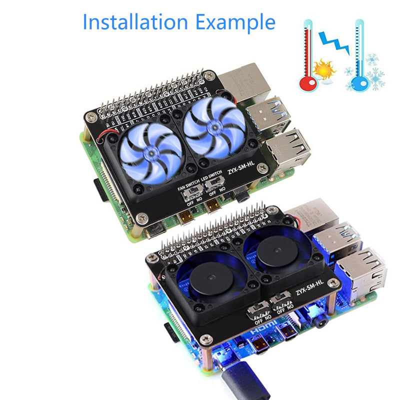  [AUSTRALIA] - Raspberry Pi Fan 4B Dual Cooling Fans and Automatic Discoloration LED, Raspberry Pi GPIO Expansion Board for Raspberry Pi 4B / 3B+ / 3B / 3A+