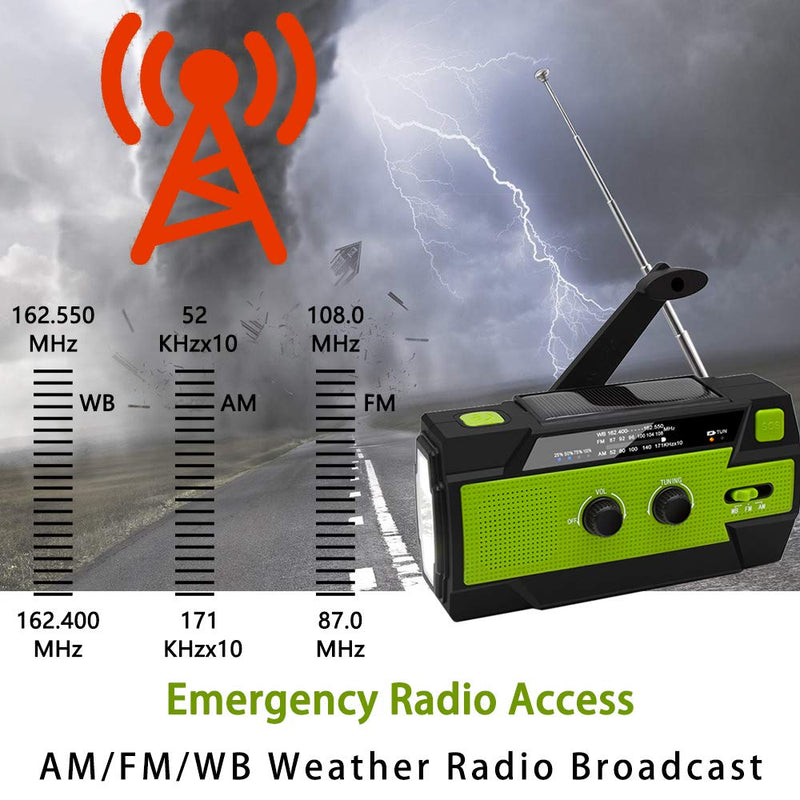  [AUSTRALIA] - 【2021 Newest】 Emergency Solar Hand Crank Portable Weather Radio, with AM FM NOAA, 3 LED Flashlights, Motion Sensor, Reading Lamp, SOS Alarm, 4000mAH Rechargeable Battery USB Charger (Green) Green