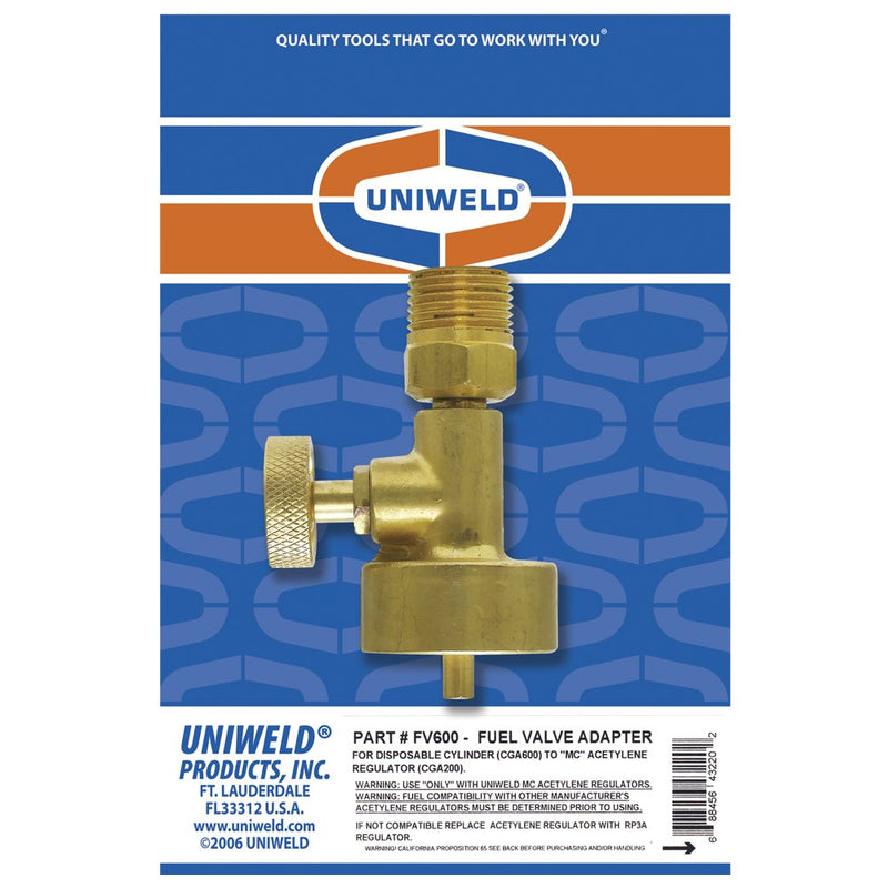  [AUSTRALIA] - Uniweld FV600 Oxy/Fuel Adapter to Connect an MC Regulator (CGA200) to a Disposable Fuel Cylinder (CGA600)