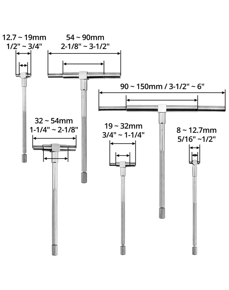  [AUSTRALIA] - QWORK Telescopic Gauges 8mm - 150mm Inner Diameter Adjustable, 6pcs/set 5/16" to 6"