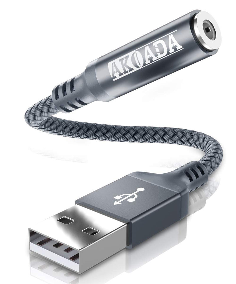  [AUSTRALIA] - AkoaDa USB to Audio Jack Adapter(18cm), External Sound Card Jack Audio Adapter with 3.5mm Aux Stereo Converter Compatible with Headset,PC, Laptop, Linux, Desktops, PS4 and More Device (Grey) 18cm 18-Grey