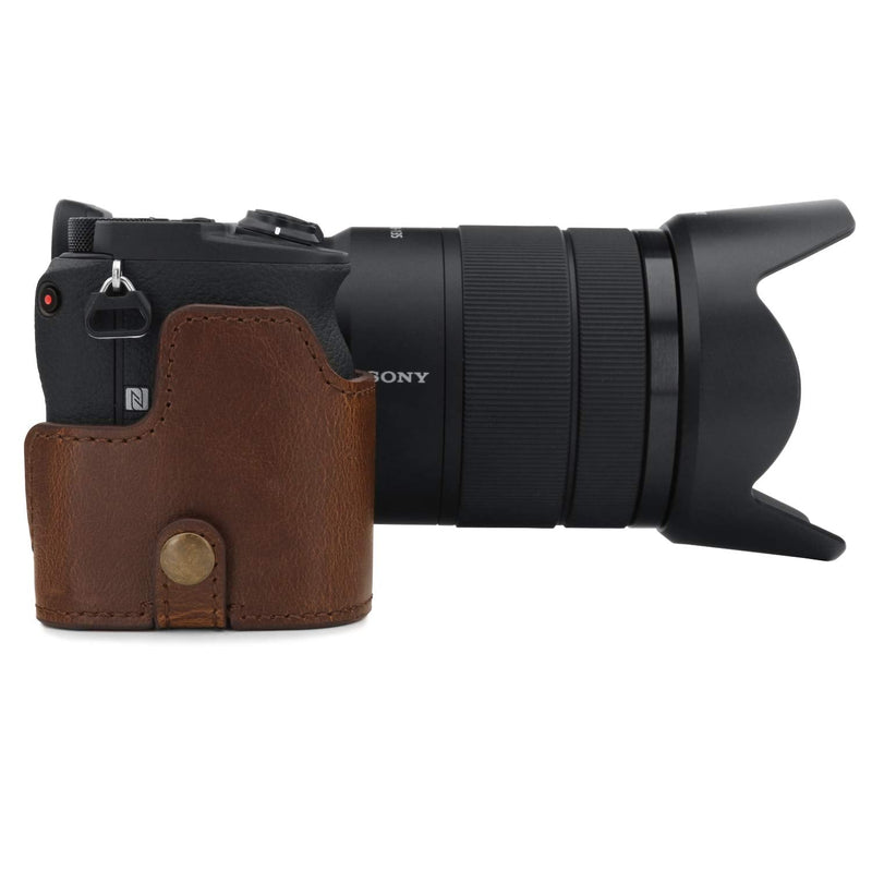  [AUSTRALIA] - MegaGear Ever Ready Leather Camera Half Case Compatible with Sony Alpha A6600 Dark Brown