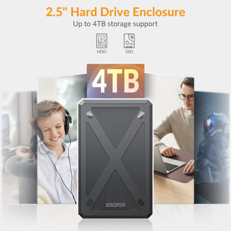  [AUSTRALIA] - iDsonix 2.5 inch Hard Drive Enclosure, 6Gbps USB C 3.1 to SATA III Tool-Free External Hard Drive Enclosure for 7mm/9mm 2.5" SSD HDD with UASP Compatible with Toshiba Samsung WD Black(PW25-1C3) 1C3-Black