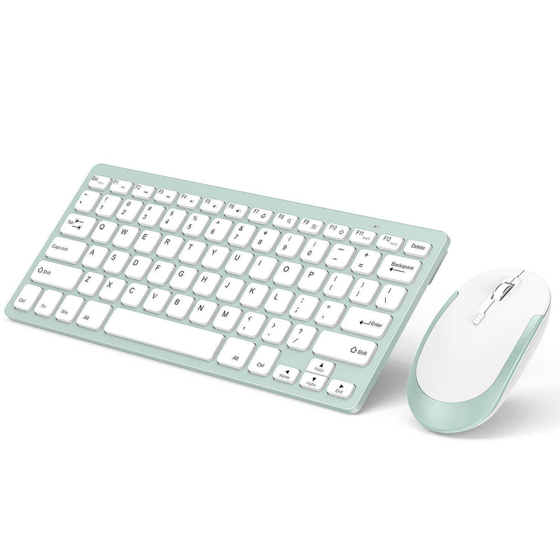 [AUSTRALIA] - Wireless Keyboard and Mouse Combo, 2.4G Compact Small Keyboard, Slim Quiet Computer Keyboard Mouse with 2 in 1 Nano USB Receiver for Windows, Laptop, PC, Notebook (White Green)