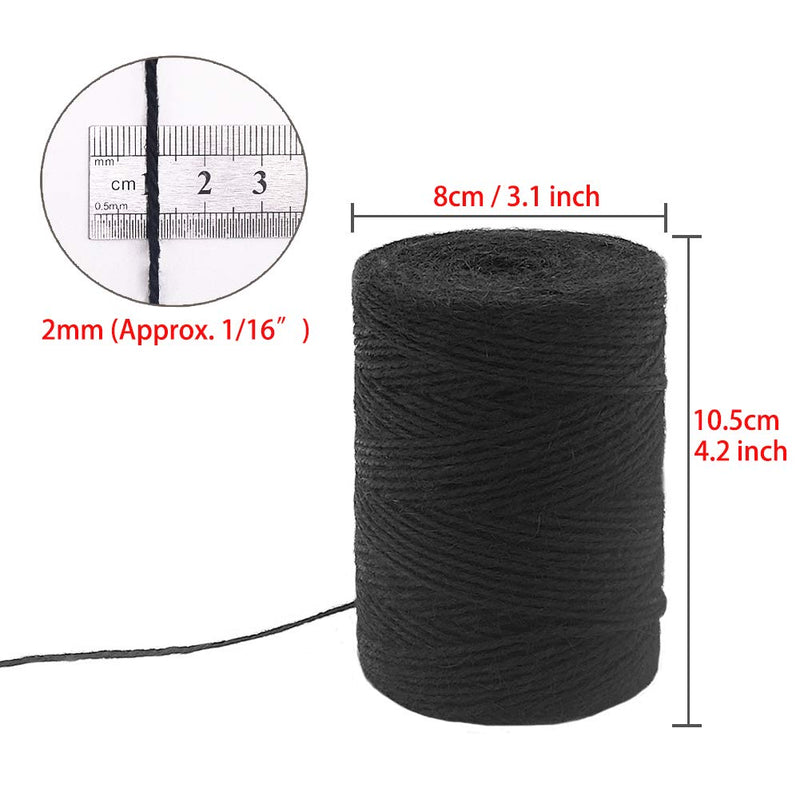  [AUSTRALIA] - Tenn Well Black Jute Twine, 656 Feet 2mm Jute Rope Gift Twine Packing String for Craft Projects, Wrapping, Gardening Applications