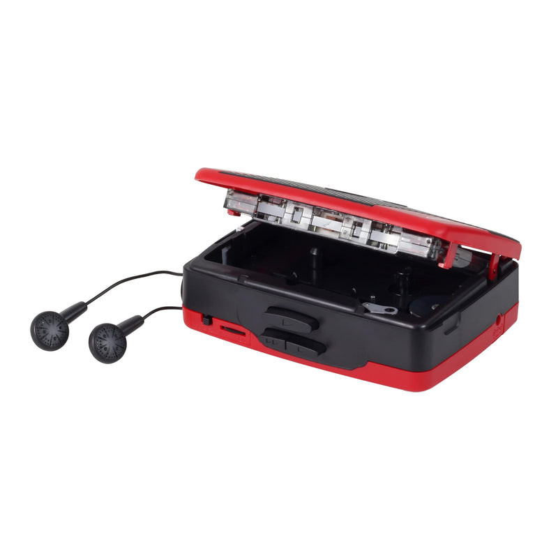  [AUSTRALIA] - Jensen Portable Stereo Cassette Player with AM/FM Radio + Sport Earbuds (Red) - Exclusive
