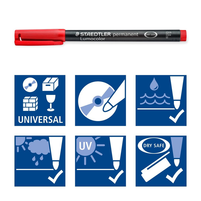  [AUSTRALIA] - Staedtler 318-WP4 Lumocolor Permanent Universal Pens, Fine Point, 0.6mm, Assorted, 4 per Set 1 0.6 mm line Width