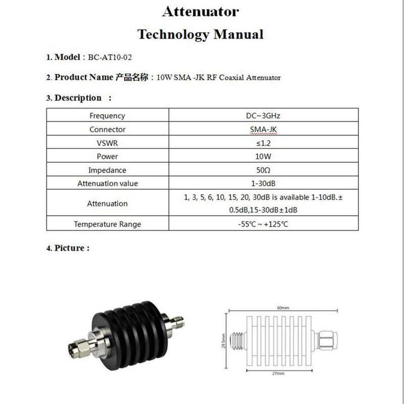 BECEN 10W SMA r RF attenuator 1db - LeoForward Australia