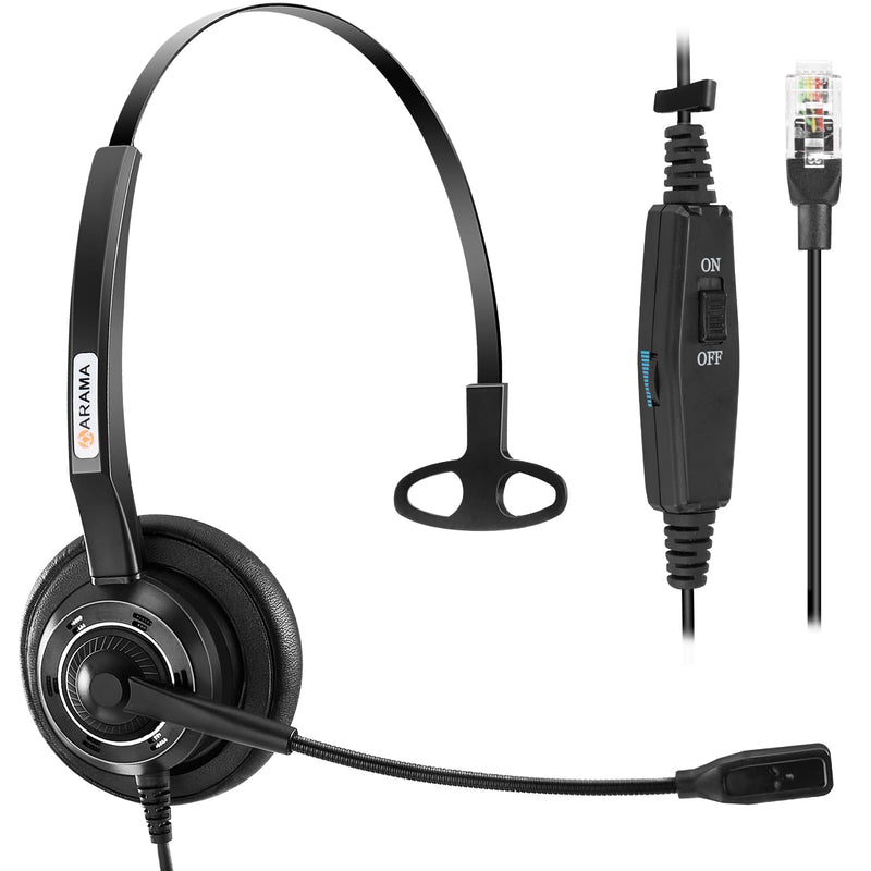  [AUSTRALIA] - Arama Phone Headset with Microphone Noise Cancelling Corded Telephone Headset with Mute Button Compatible with Polycom Mitel ShoreTel Plantronics Zultys Toshiba NEC Allworx Landline Phones Mono