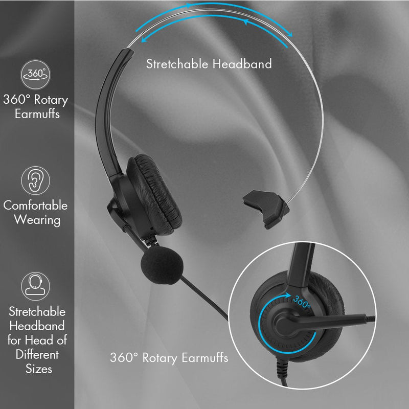  [AUSTRALIA] - Hand Free Head Mounted Headset, Computer Headset with Microphone Noise Cancelling, Lightweight Telephone Headset Business Headphones for Skype, Webinar, Cell Phone, Call Center(Crystal Plug)