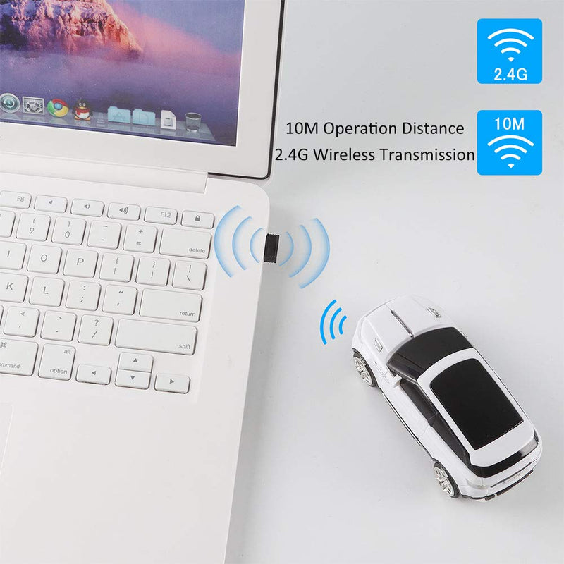 CHUYI Cool Sports Car Shaped Wireless Optical Mouse 1600 DPI Cordless Office School Mice with USB Receiver for PC Computer Laptop Gift (White-1 Pack) White - LeoForward Australia