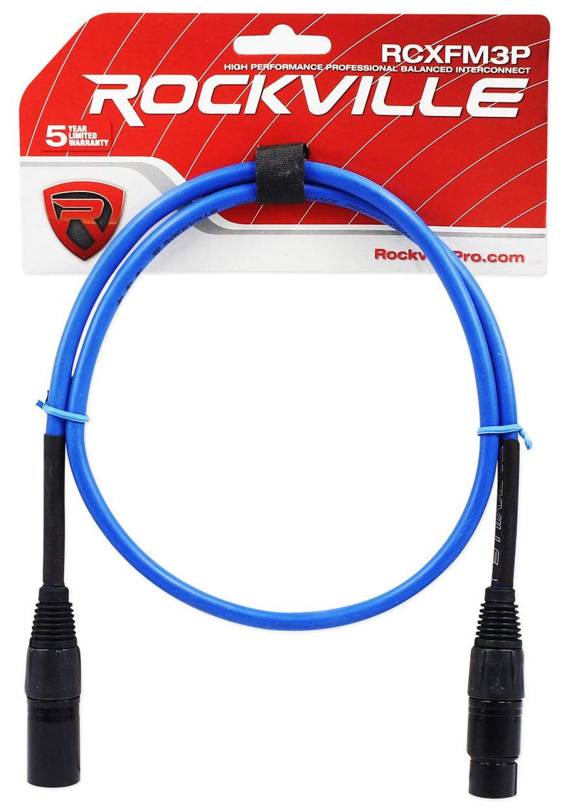  [AUSTRALIA] - Rockville RCXFM3P-BL Blue 3' Female to Male REAN XLR Mic Cable 100% Copper, 3 Foot