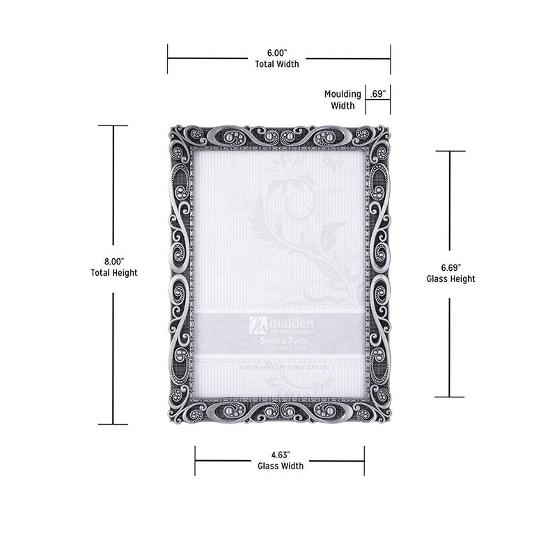  [AUSTRALIA] - Malden International Designs Morgan Pewter Metal Picture Frame, 5x7, Silver