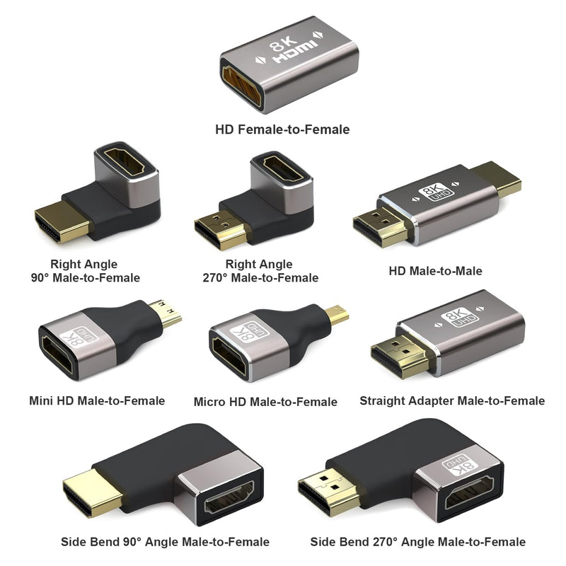  [AUSTRALIA] - WYTUDTE HDMI Coupler 9 Pack, 90 Degree and 270 Degree Gold Plated Adapter, Right Angle HDMI Male to Female Vertical Adapter HDMI L Shape Extender, Supports 8K@60Hz，4K@120Hz, for HDTV, Xbox, PS5 HDMI Adapter-9 Pack