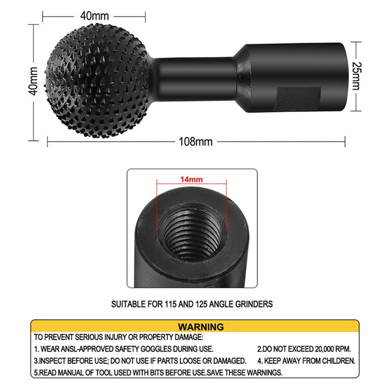  [AUSTRALIA] - Ball milling cutter wood carving ball milling cutter made of carbide ball planer for angle grinder ball chisel carving grinding heads ball rotary milling cutter ball chisel file grinding heads for deburring (14 mm)