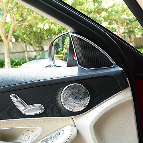 Lanyun Door Speaker Audio Player Cover Trim for Mercedes Benz for 2015-2019 Mercedes W205 C-Class C250 C300 C350 C400 C63, X205 GLC-Class GLC250 GLC300, etc(1set/4pic) (Matt Silver) Matt silver - LeoForward Australia