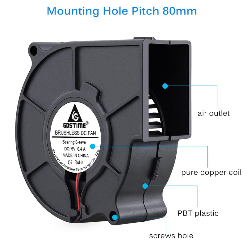  [AUSTRALIA] - GDSTIME 7530 75mm x 75mm x 30mm 5V USB Blower Brushless Cooling Fan