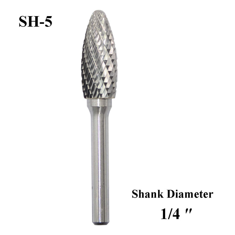 SH-5 Tungsten Carbide Burr Rotary File Flame Shape Double Cut with 1/4''Shank for Die Grinder Drill Bit - LeoForward Australia